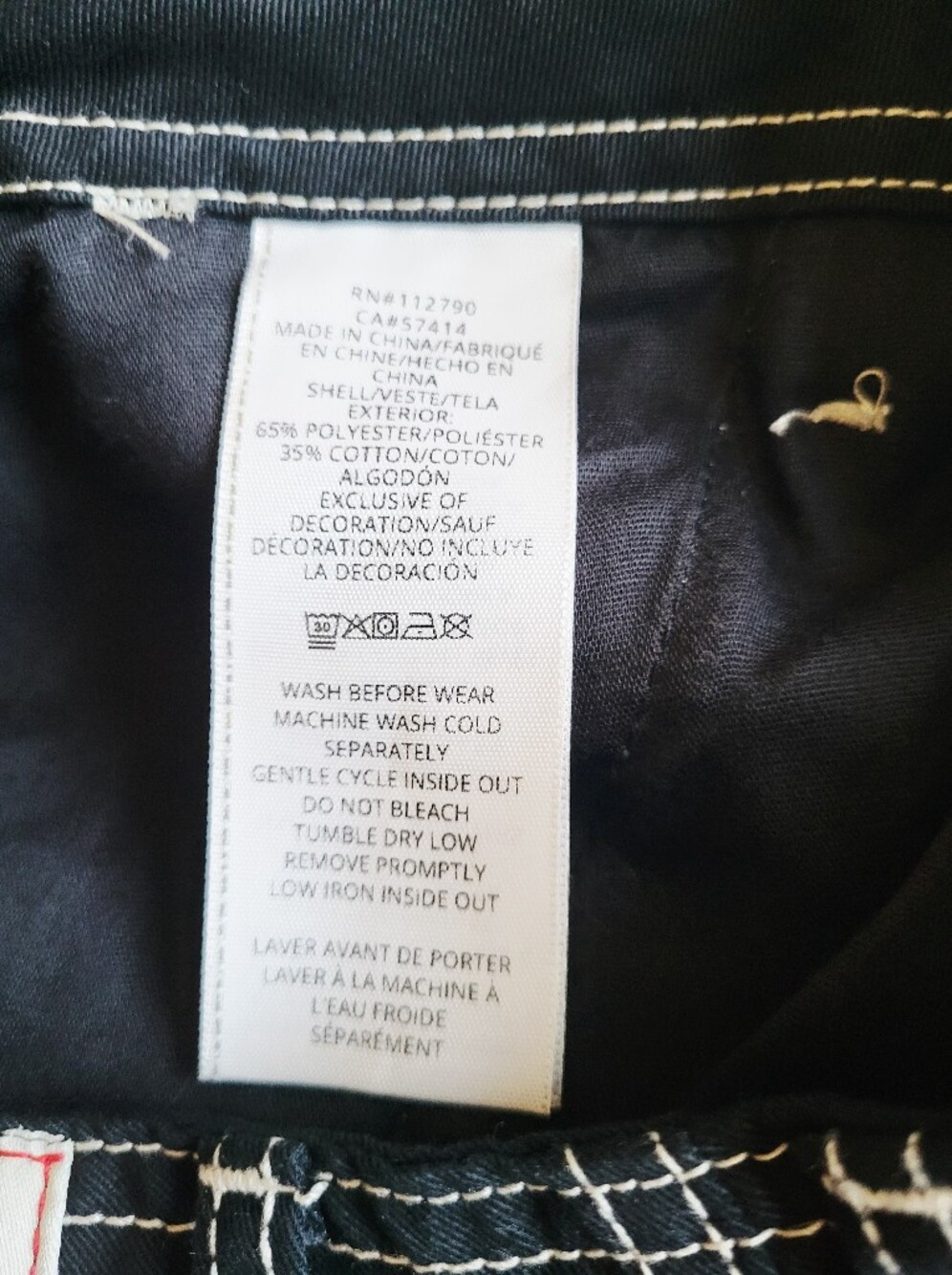 True Religion Cargo Pant Mens 30 Jet Black White Stitch NWT - Picture 10 of 11